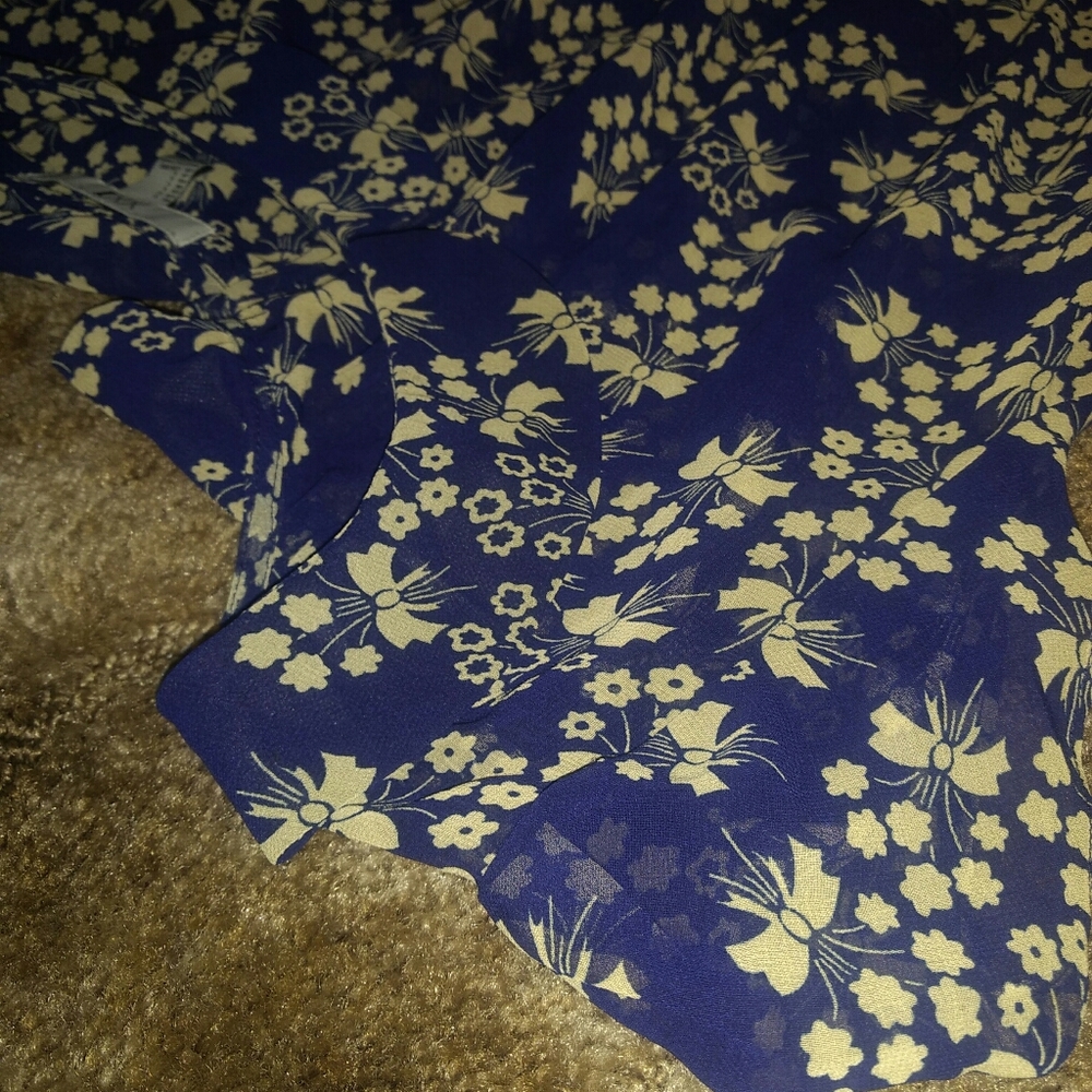 XXI sheer blue ribbons and flowers peplum blouse
